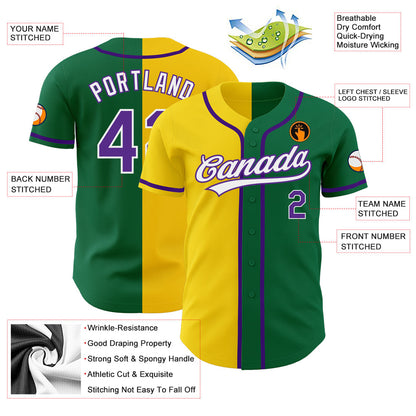 Custom Kelly Green Purple-Yellow Authentic Split Fashion Baseball Jersey - Sky-Custom