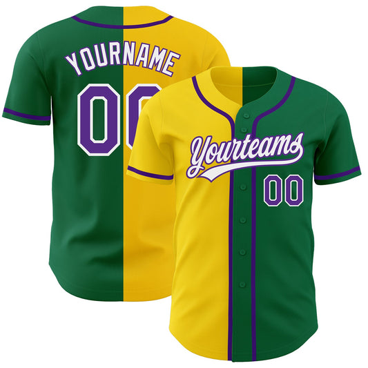 Custom Kelly Green Purple-Yellow Authentic Split Fashion Baseball Jersey - Sky-Custom