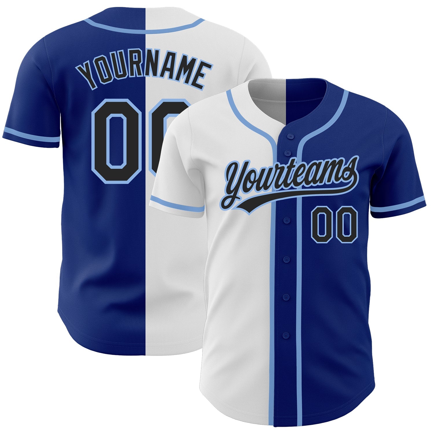 Custom Royal Black White-Light Blue Authentic Split Fashion Baseball Jersey - Sky-Custom
