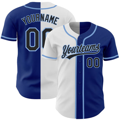 Custom Royal Black White-Light Blue Authentic Split Fashion Baseball Jersey - Sky-Custom