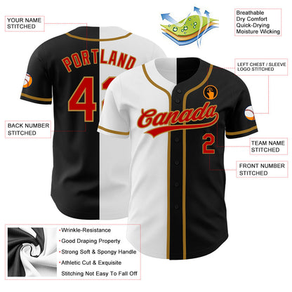 Custom Black Red White-Old Gold Authentic Split Fashion Baseball Jersey - Sky-Custom