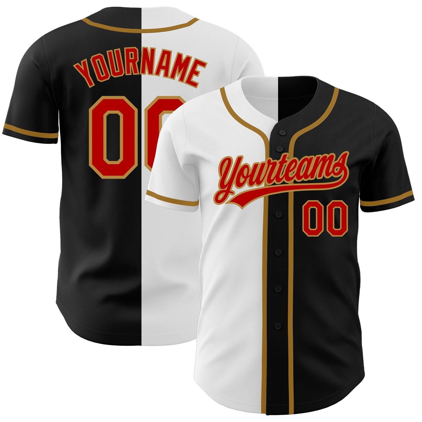 Custom Black Red White-Old Gold Authentic Split Fashion Baseball Jersey - Sky-Custom