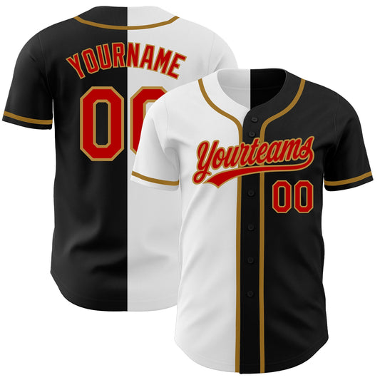 Custom Black Red White-Old Gold Authentic Split Fashion Baseball Jersey - Sky-Custom