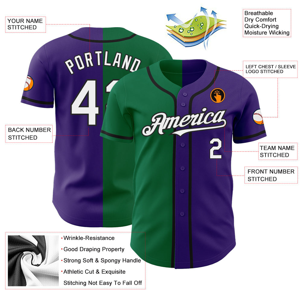 Custom Purple White Kelly Green-Black Authentic Split Fashion Baseball Jersey - Sky-Custom