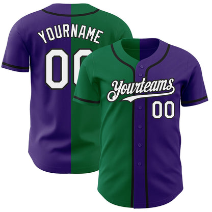 Custom Purple White Kelly Green-Black Authentic Split Fashion Baseball Jersey - Sky-Custom
