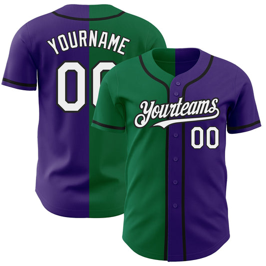 Custom Purple White Kelly Green-Black Authentic Split Fashion Baseball Jersey - Sky-Custom