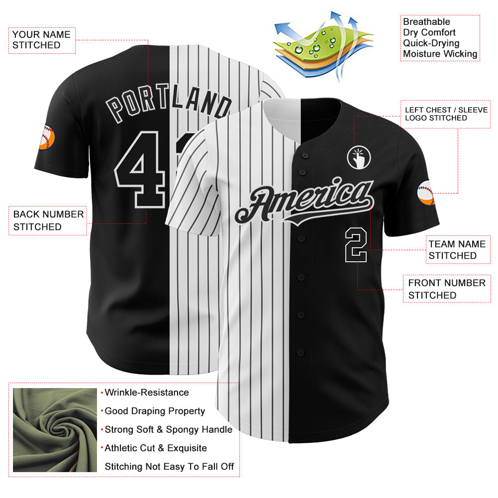 Custom Black White-Black Pinstripe Authentic Split Fashion Baseball Jersey - Sky-Custom