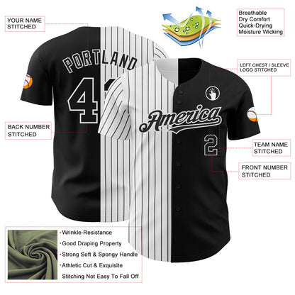 Custom Black White-Black Pinstripe Authentic Split Fashion Baseball Jersey - Sky-Custom
