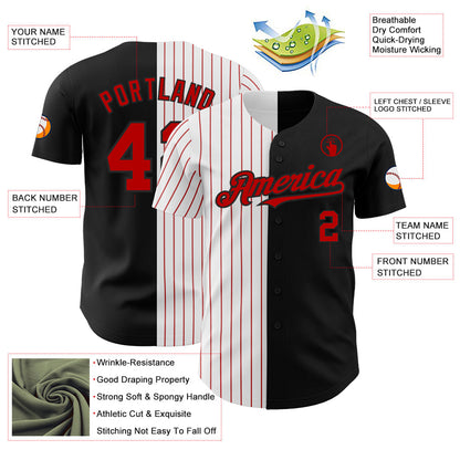 Custom Black White-Red Pinstripe Authentic Split Fashion Baseball Jersey - Sky-Custom