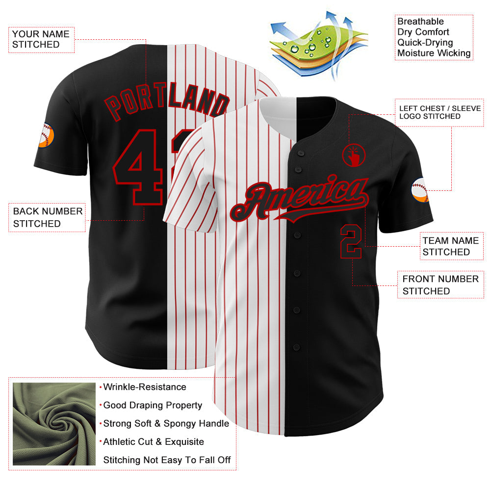 Custom Black White-Red Pinstripe Authentic Split Fashion Baseball Jersey - Sky-Custom
