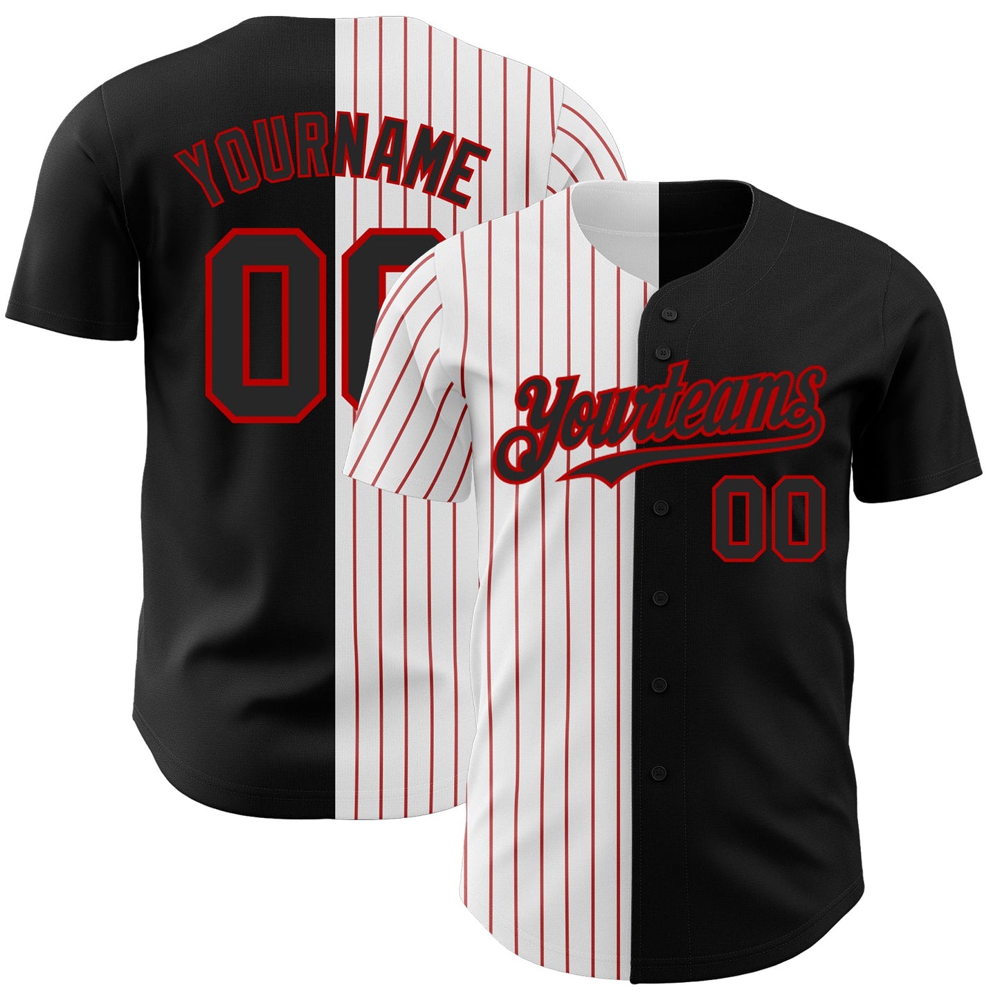 Custom Black White-Red Pinstripe Authentic Split Fashion Baseball Jersey - Sky-Custom