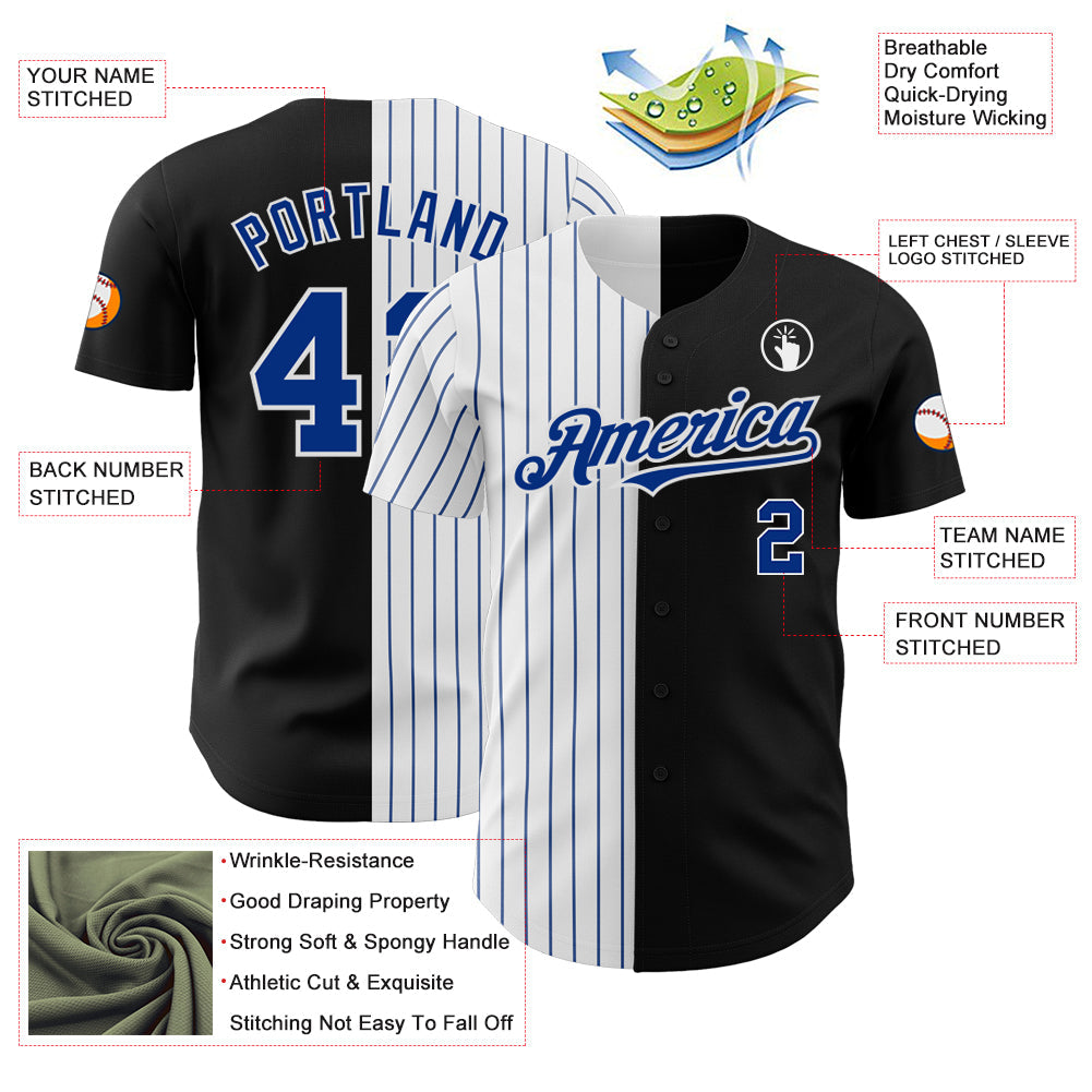 Custom Black White-Royal Pinstripe Authentic Split Fashion Baseball Jersey - Sky-Custom
