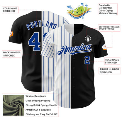 Custom Black White-Royal Pinstripe Authentic Split Fashion Baseball Jersey - Sky-Custom