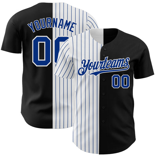 Custom Black White-Royal Pinstripe Authentic Split Fashion Baseball Jersey - Sky-Custom