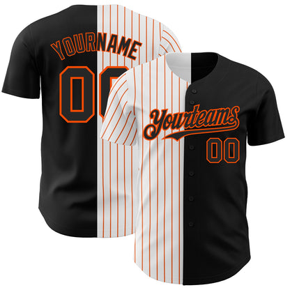 Custom Black White-Orange Pinstripe Authentic Split Fashion Baseball Jersey - Sky-Custom