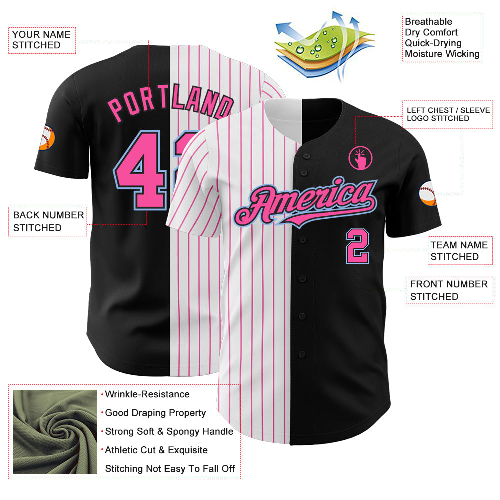 Custom Black Light Blue-Pink Pinstripe Authentic Split Fashion Baseball Jersey - Sky-Custom