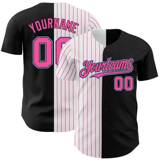 Custom Black Light Blue-Pink Pinstripe Authentic Split Fashion Baseball Jersey - Sky-Custom