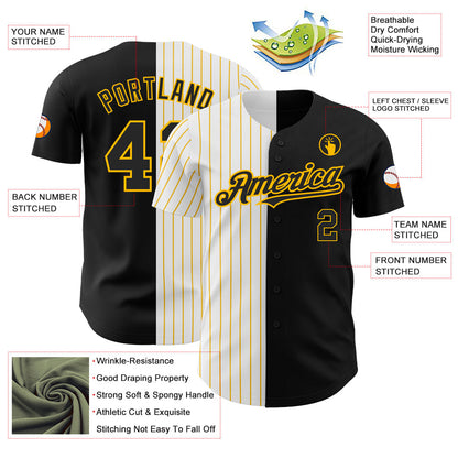 Custom Black White-Gold Pinstripe Authentic Split Fashion Baseball Jersey - Sky-Custom
