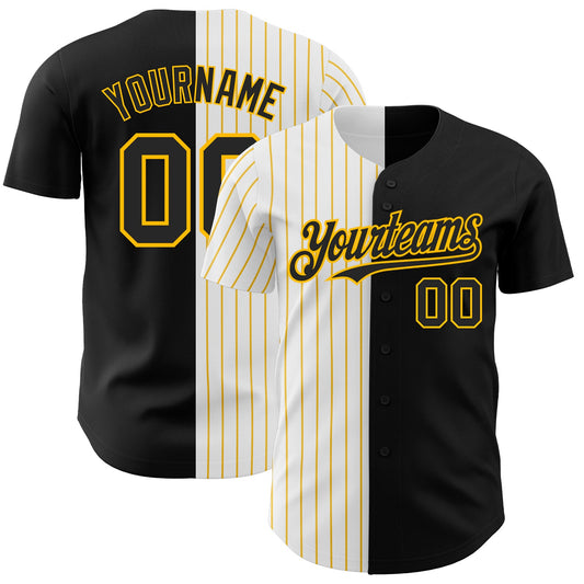 Custom Black White-Gold Pinstripe Authentic Split Fashion Baseball Jersey - Sky-Custom