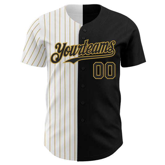 Custom Black White-Old Gold Pinstripe Authentic Split Fashion Baseball Jersey - Sky-Custom