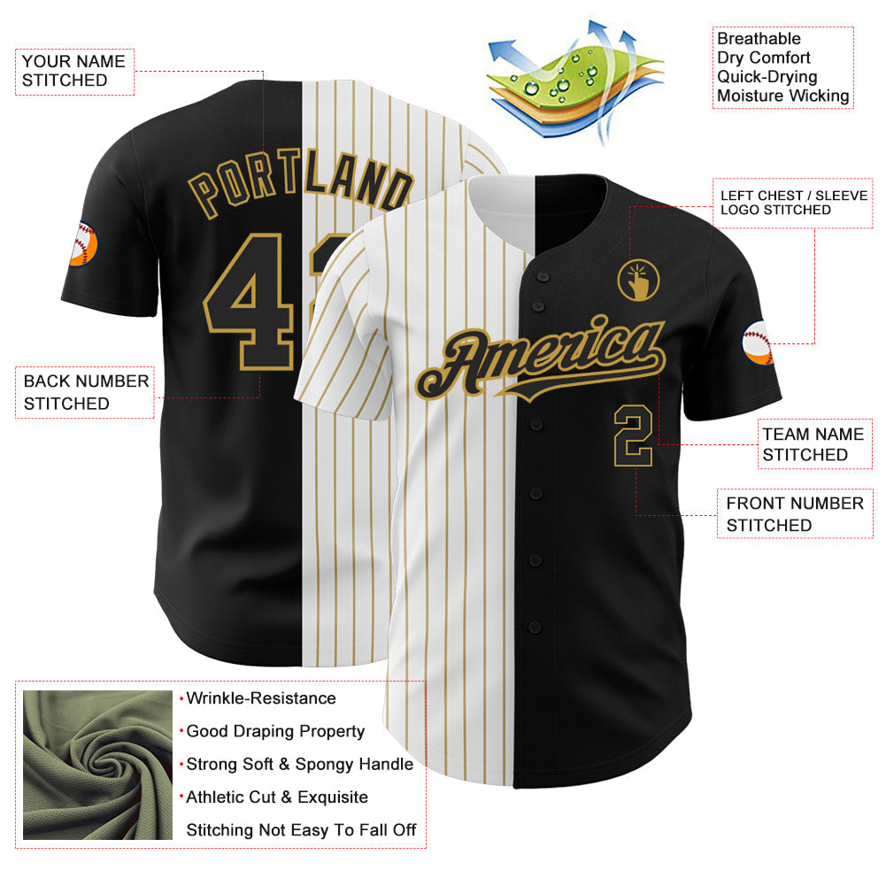 Custom Black White-Old Gold Pinstripe Authentic Split Fashion Baseball Jersey - Sky-Custom