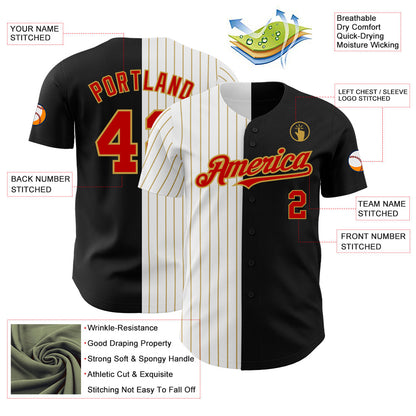 Custom Black Red-Old Gold Pinstripe Authentic Split Fashion Baseball Jersey - Sky-Custom