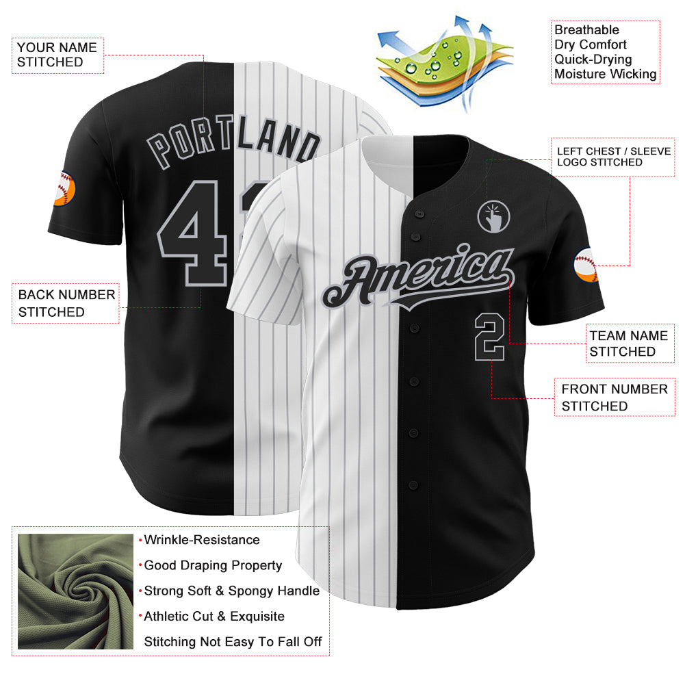 Custom Black White-Gray Pinstripe Authentic Split Fashion Baseball Jersey - Sky-Custom