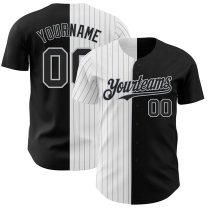Custom Black White-Gray Pinstripe Authentic Split Fashion Baseball Jersey - Sky-Custom
