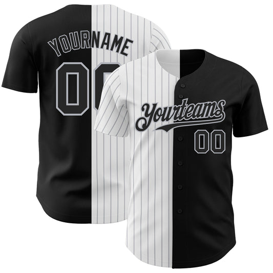 Custom Black White-Gray Pinstripe Authentic Split Fashion Baseball Jersey - Sky-Custom