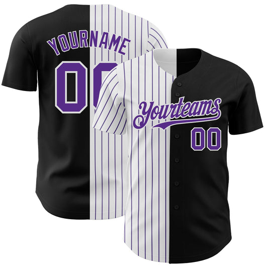 Custom Black White-Purple Pinstripe Authentic Split Fashion Baseball Jersey - Sky-Custom