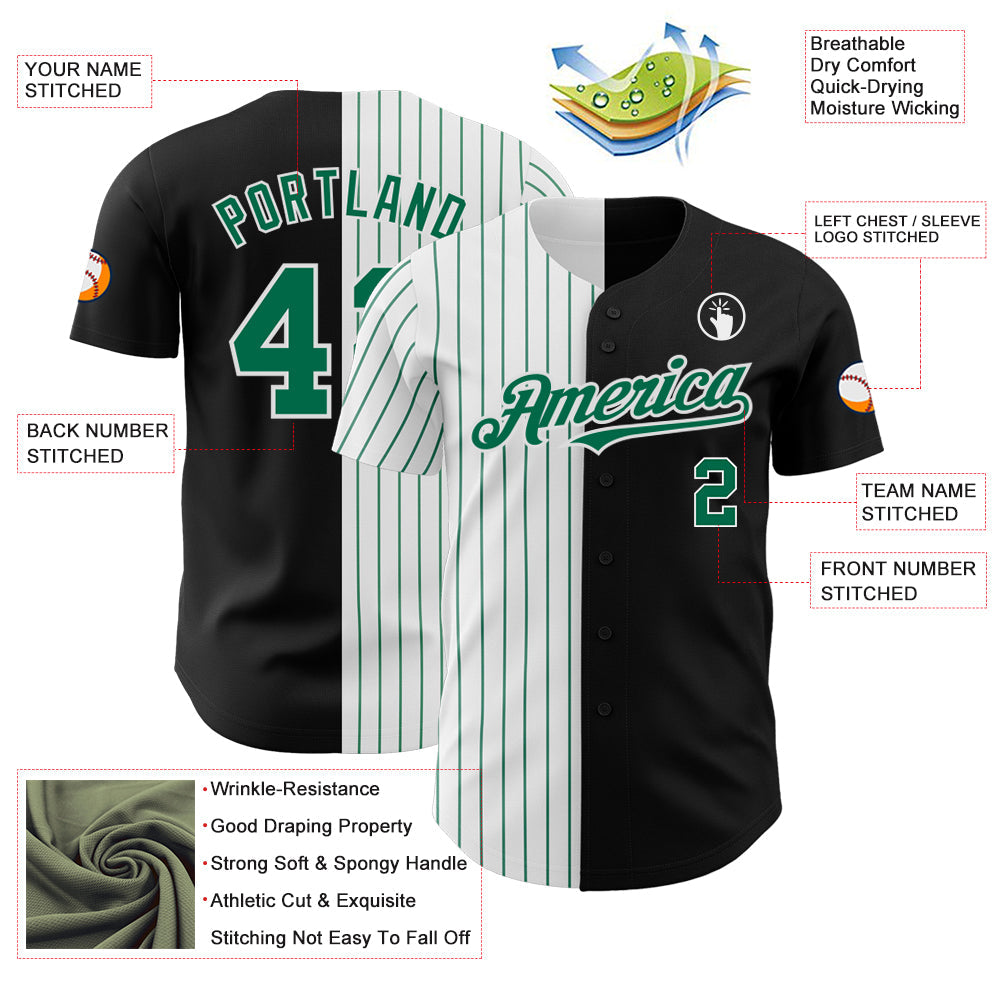 Custom Black White-Kelly Green Pinstripe Authentic Split Fashion Baseball Jersey - Sky-Custom