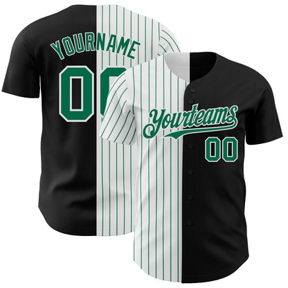 Custom Black White-Kelly Green Pinstripe Authentic Split Fashion Baseball Jersey - Sky-Custom