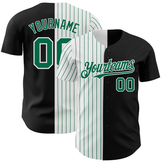 Custom Black White-Kelly Green Pinstripe Authentic Split Fashion Baseball Jersey - Sky-Custom