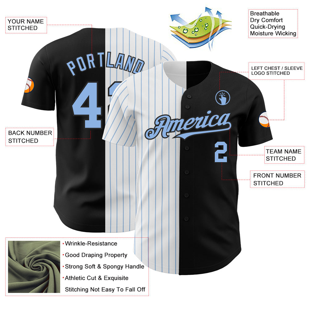 Custom Black White-Light Blue Pinstripe Authentic Split Fashion Baseball Jersey - Sky-Custom