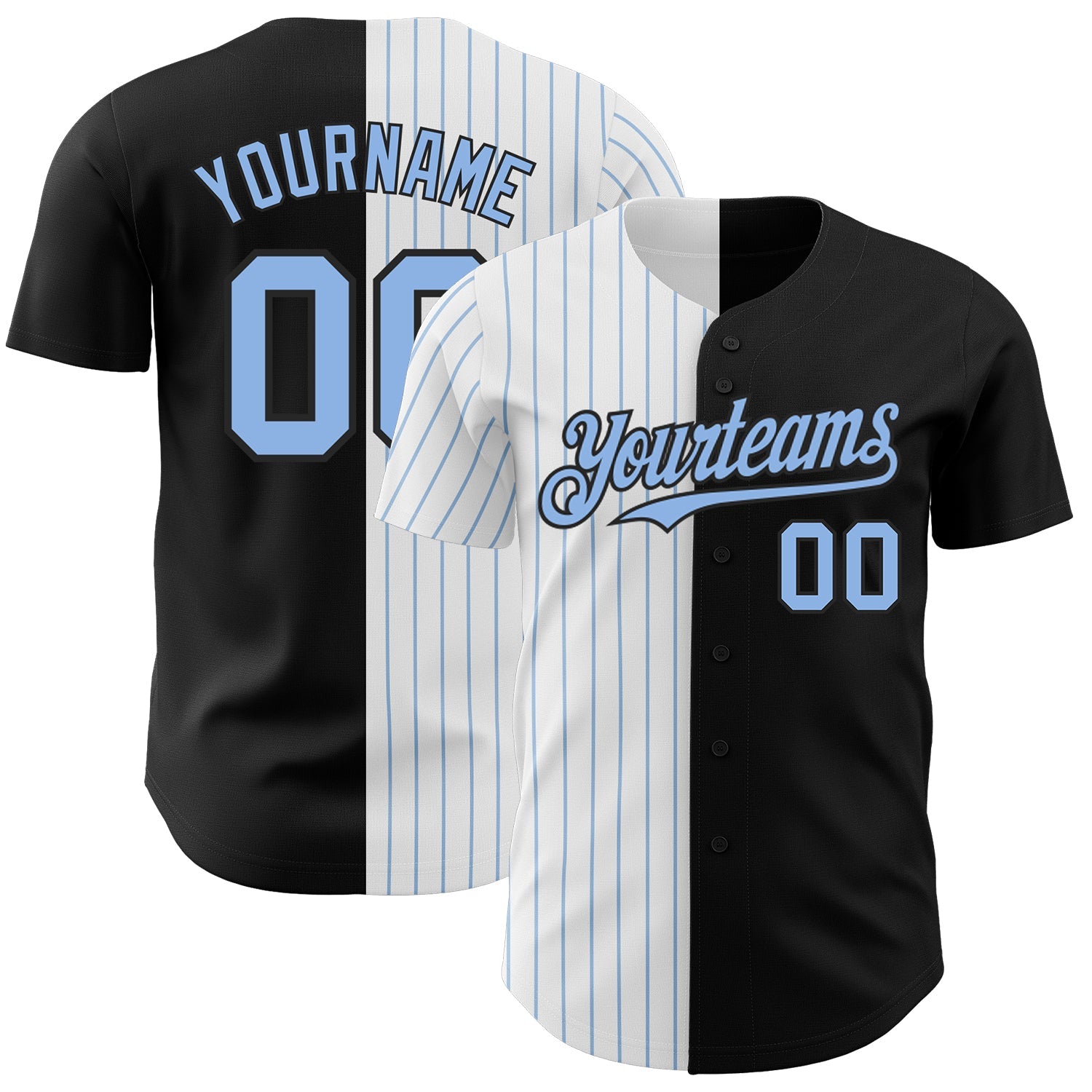 Custom Black White-Light Blue Pinstripe Authentic Split Fashion Baseball Jersey - Sky-Custom