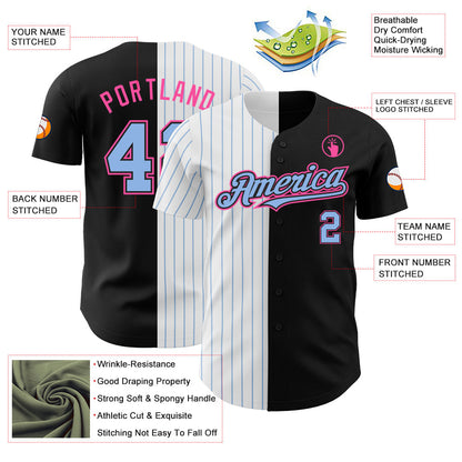 Custom Black Pink-Light Blue Pinstripe Authentic Split Fashion Baseball Jersey - Sky-Custom