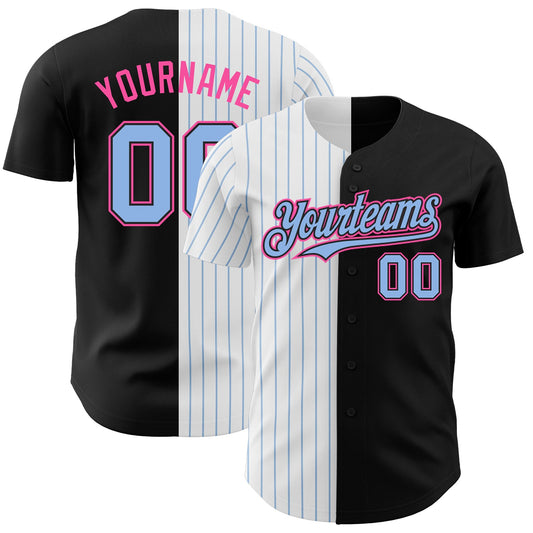 Custom Black Pink-Light Blue Pinstripe Authentic Split Fashion Baseball Jersey - Sky-Custom