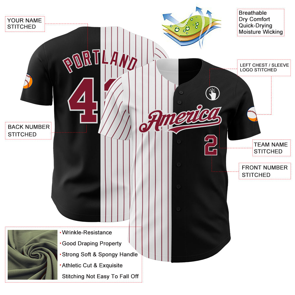 Custom Black White-Crimson Pinstripe Authentic Split Fashion Baseball Jersey - Sky-Custom