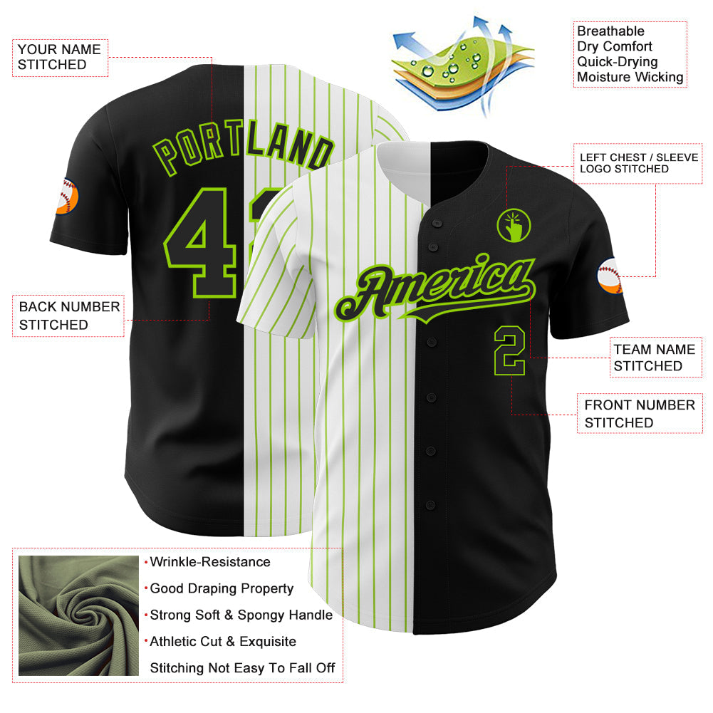 Custom Black White-Neon Green Pinstripe Authentic Split Fashion Baseball Jersey - Sky-Custom