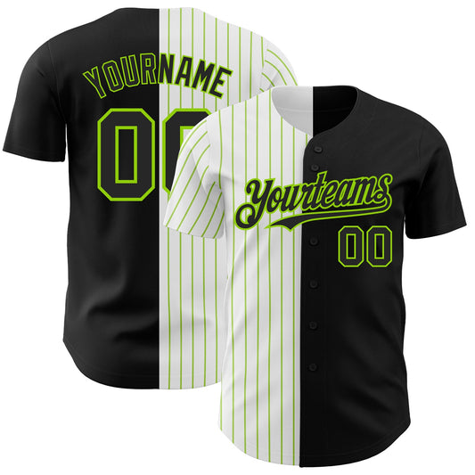 Custom Black White-Neon Green Pinstripe Authentic Split Fashion Baseball Jersey - Sky-Custom
