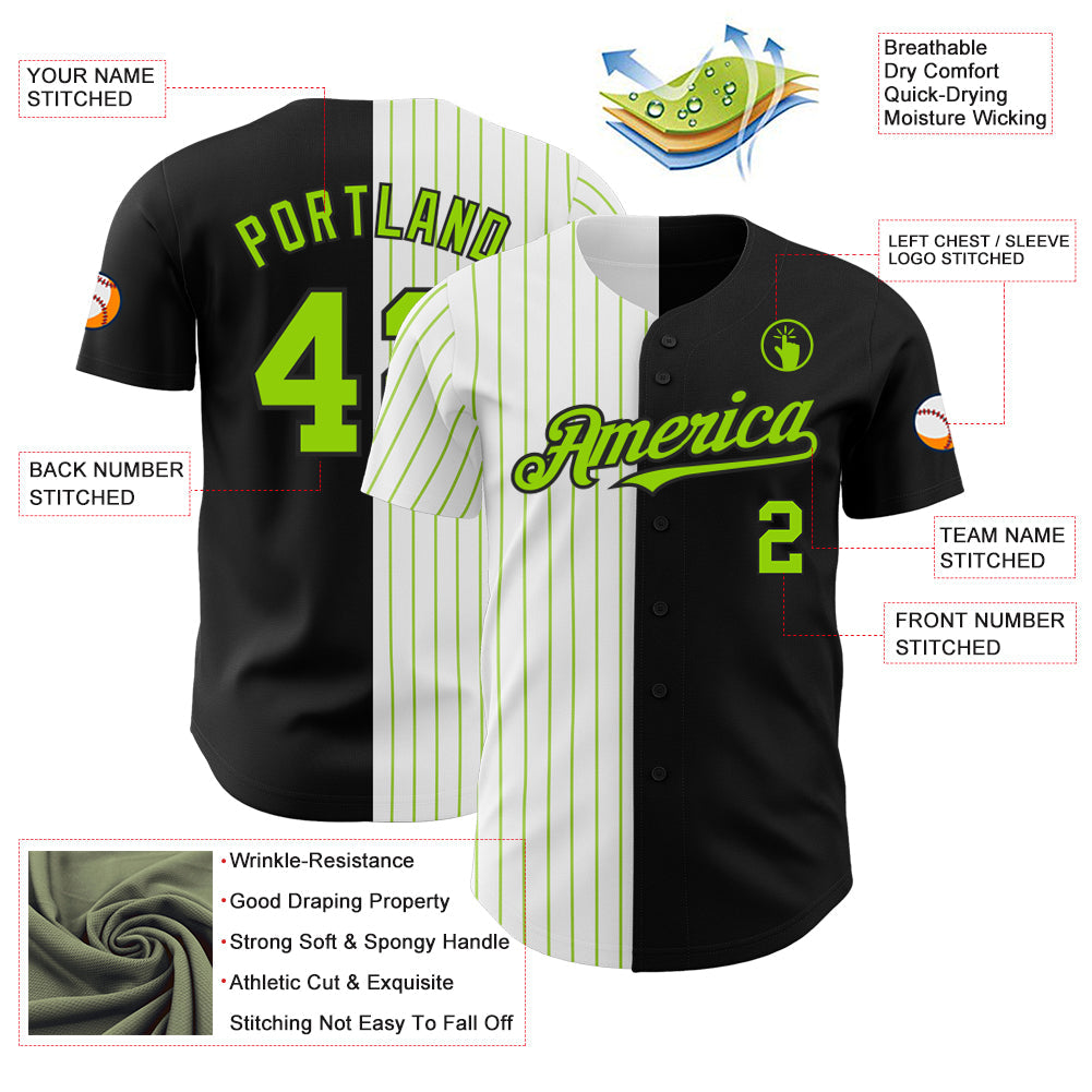 Custom Black White-Neon Green Pinstripe Authentic Split Fashion Baseball Jersey - Sky-Custom