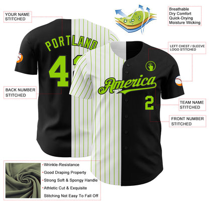 Custom Black White-Neon Green Pinstripe Authentic Split Fashion Baseball Jersey - Sky-Custom
