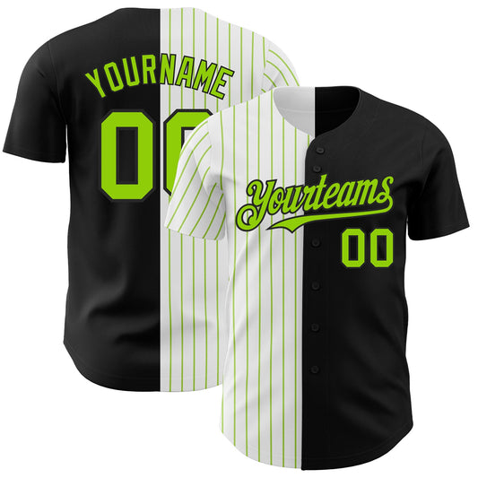 Custom Black White-Neon Green Pinstripe Authentic Split Fashion Baseball Jersey - Sky-Custom