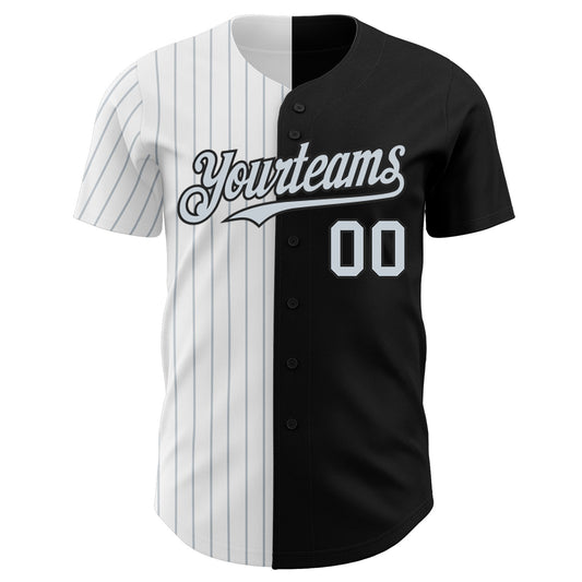 Custom Black White-Silver Pinstripe Authentic Split Fashion Baseball Jersey - Sky-Custom