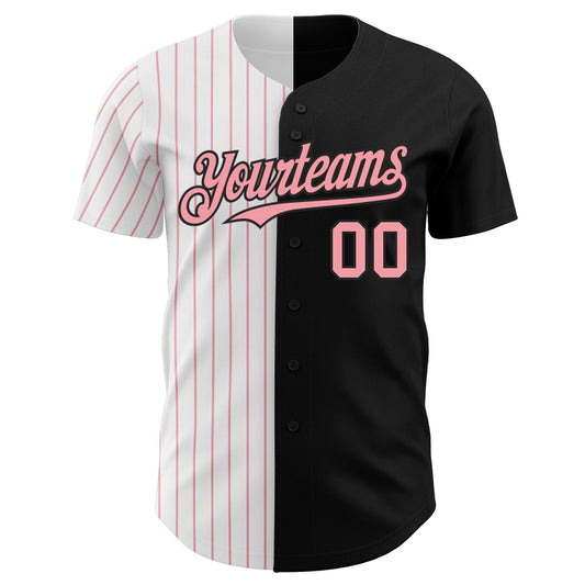 Custom Black White-Medium Pink Pinstripe Authentic Split Fashion Baseball Jersey - Sky-Custom