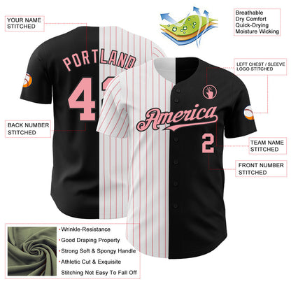 Custom Black White-Medium Pink Pinstripe Authentic Split Fashion Baseball Jersey - Sky-Custom