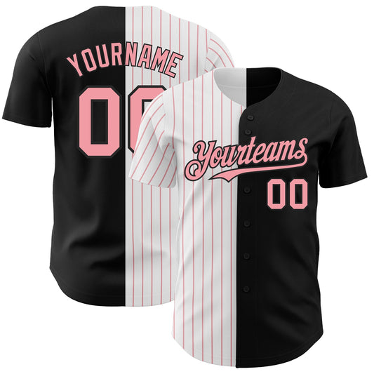 Custom Black White-Medium Pink Pinstripe Authentic Split Fashion Baseball Jersey - Sky-Custom