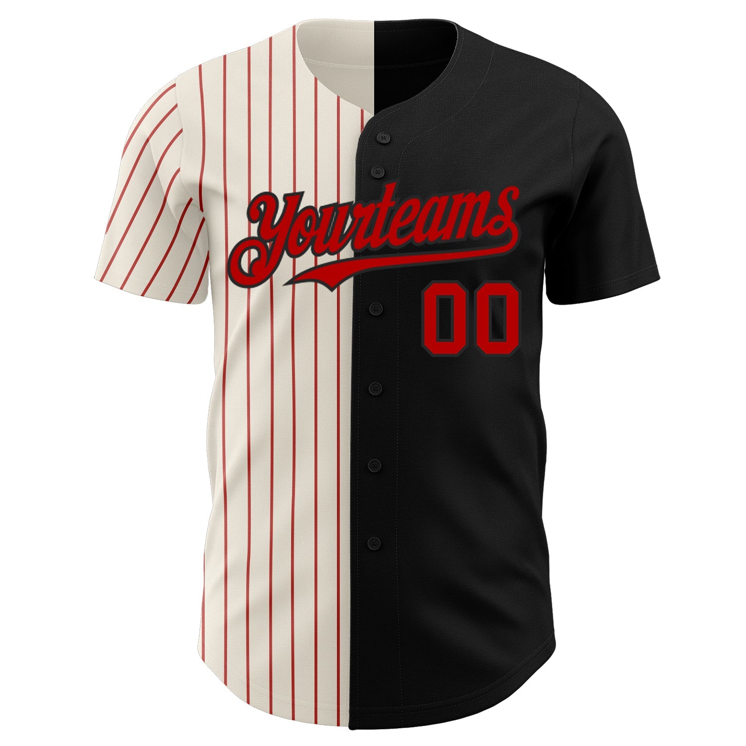 Custom Black Cream-Red Pinstripe Authentic Split Fashion Baseball Jersey - Sky-Custom