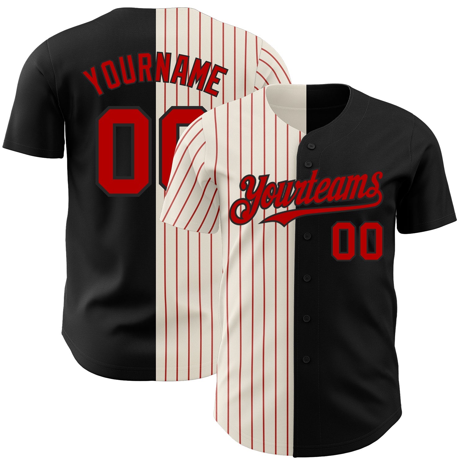 Custom Black Cream-Red Pinstripe Authentic Split Fashion Baseball Jersey - Sky-Custom