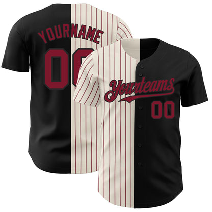 Custom Black Cream-Crimson Pinstripe Authentic Split Fashion Baseball Jersey - Sky-Custom